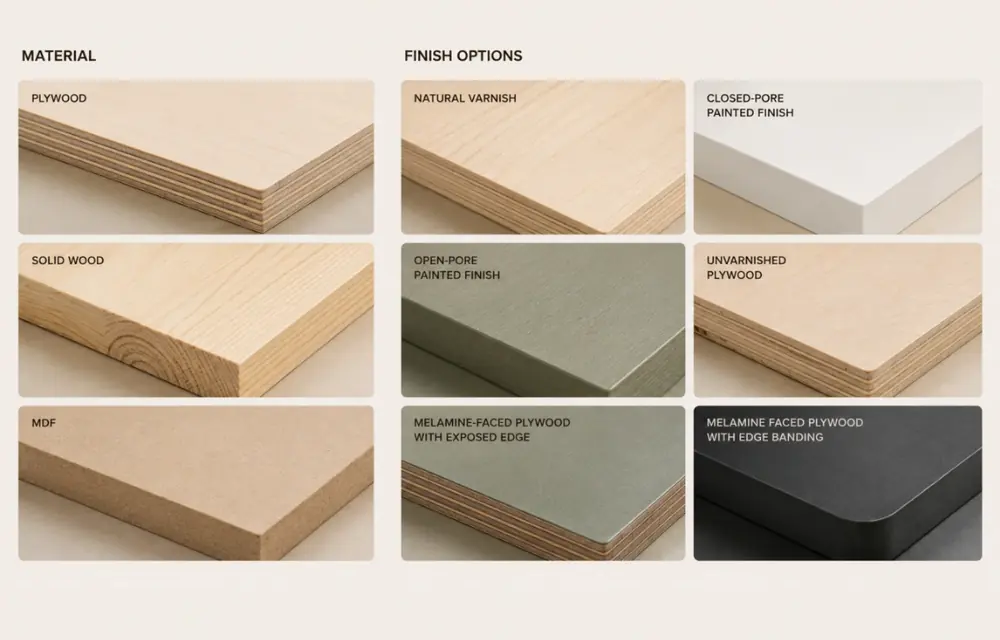Birch pine beech natural white and sage green finish samples