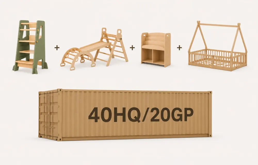 Learning tower bookshelf pikler and container mixed loading
